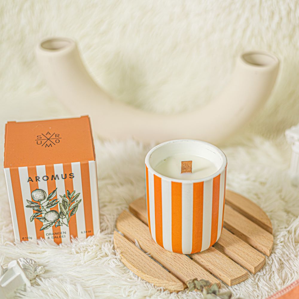 Duftkerze mit Holzdocht Orangen & Salbei