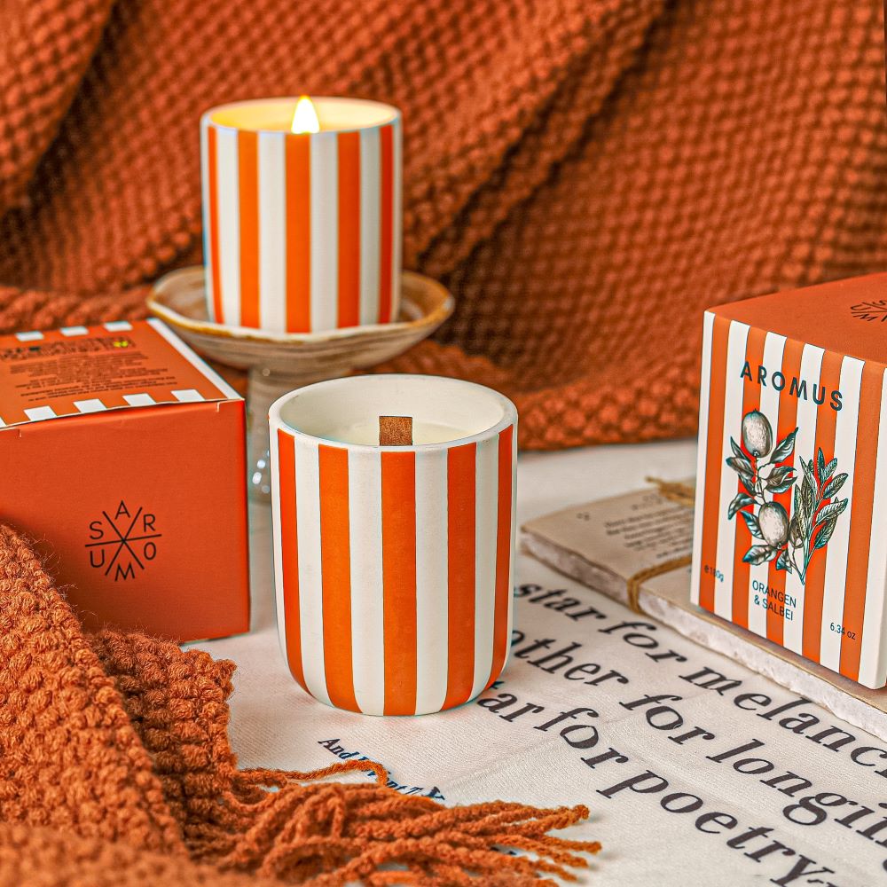 Duftkerze mit Holzdocht Orangen & Salbei